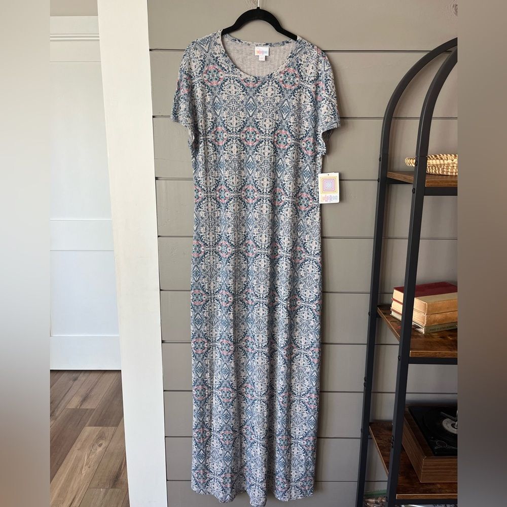 NWT LuLaRoe Maria Floral Maxi‎ Dress Blue Gray Pink Print Sz S